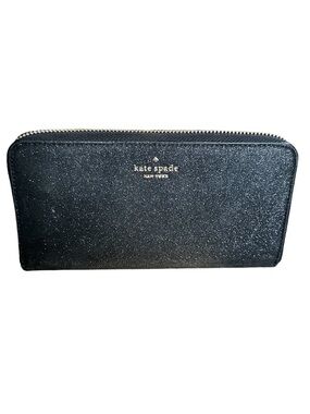 ✨ Kate Spade New York Black Glitter Zip-Around Wallet – Chic Everyday Glam